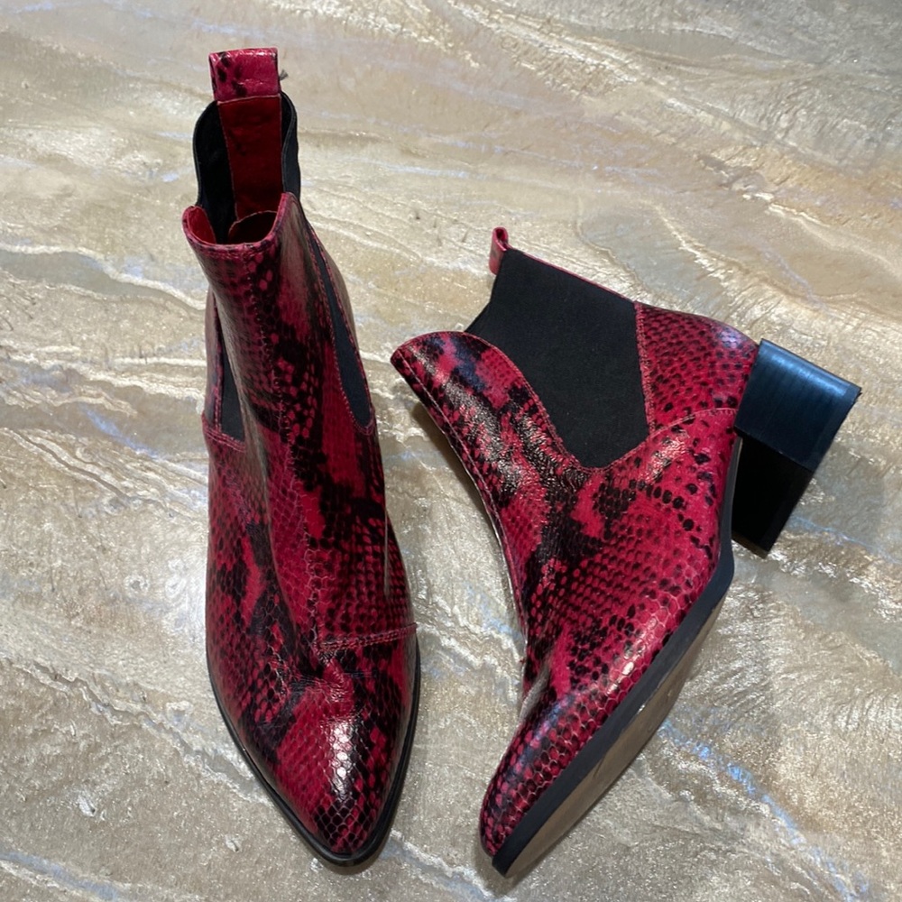 Genuine Leather Red Ankle Boots Size 36